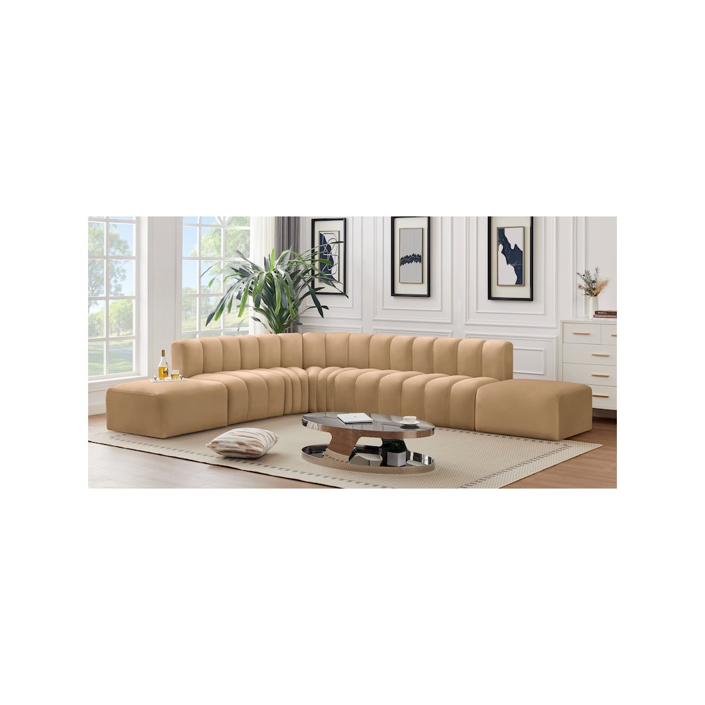 Arc Camel Velvet Modular Sofa. Picture 2