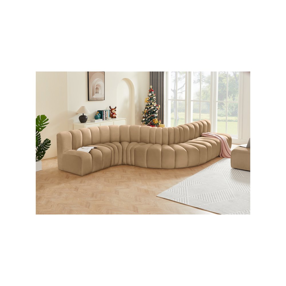 Arc Camel Velvet Modular Sofa. Picture 2