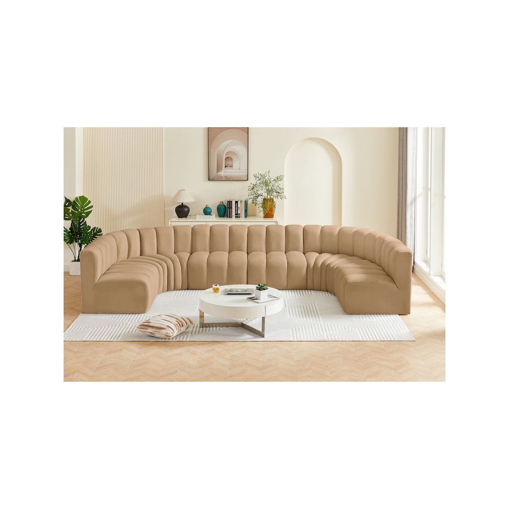 Arc Camel Velvet Modular Sofa. Picture 2