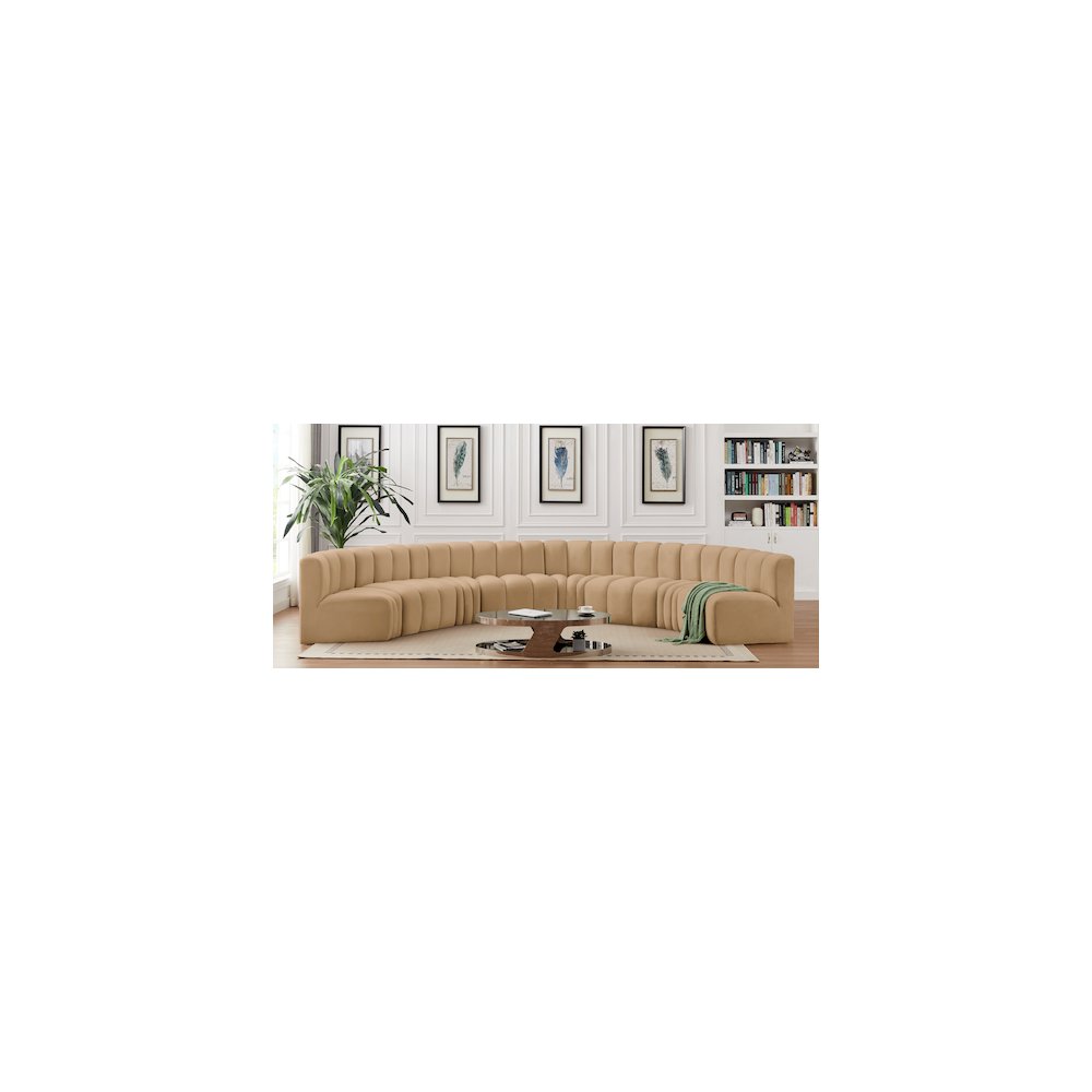 Arc Camel Velvet Modular Sofa. Picture 2