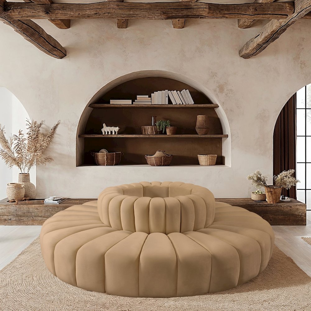 Arc Camel Velvet Modular Sofa. Picture 2