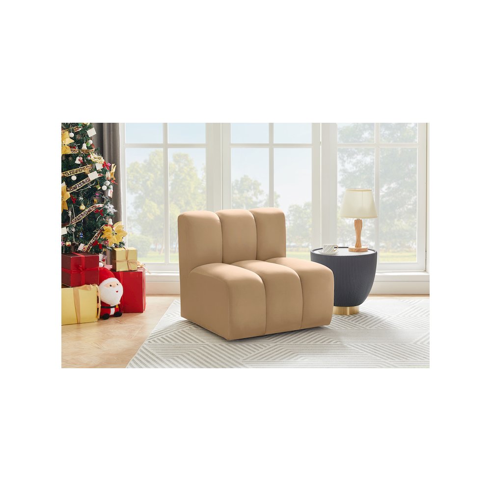Arc Camel Velvet Straight Chair. Picture 2