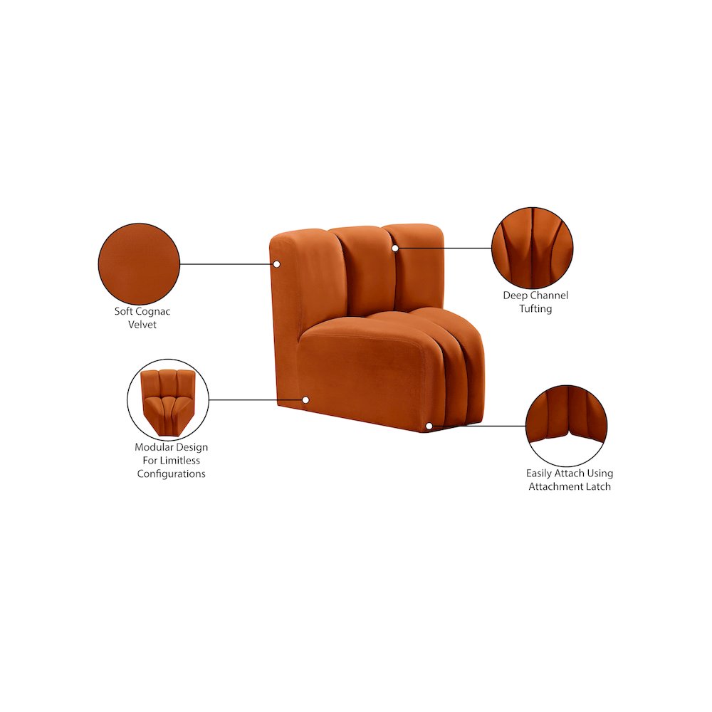 Arc Cognac Velvet Curved Corner. Picture 9