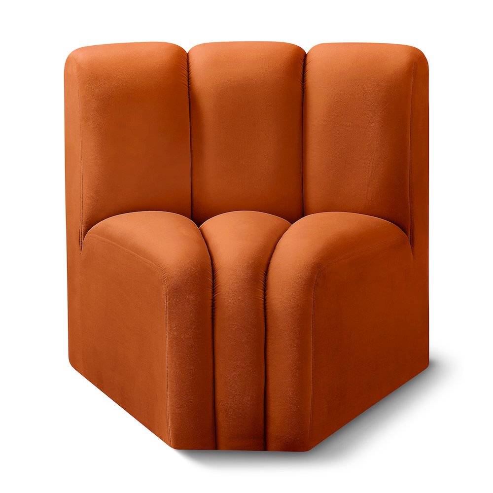 Arc Cognac Velvet Curved Corner. Picture 1