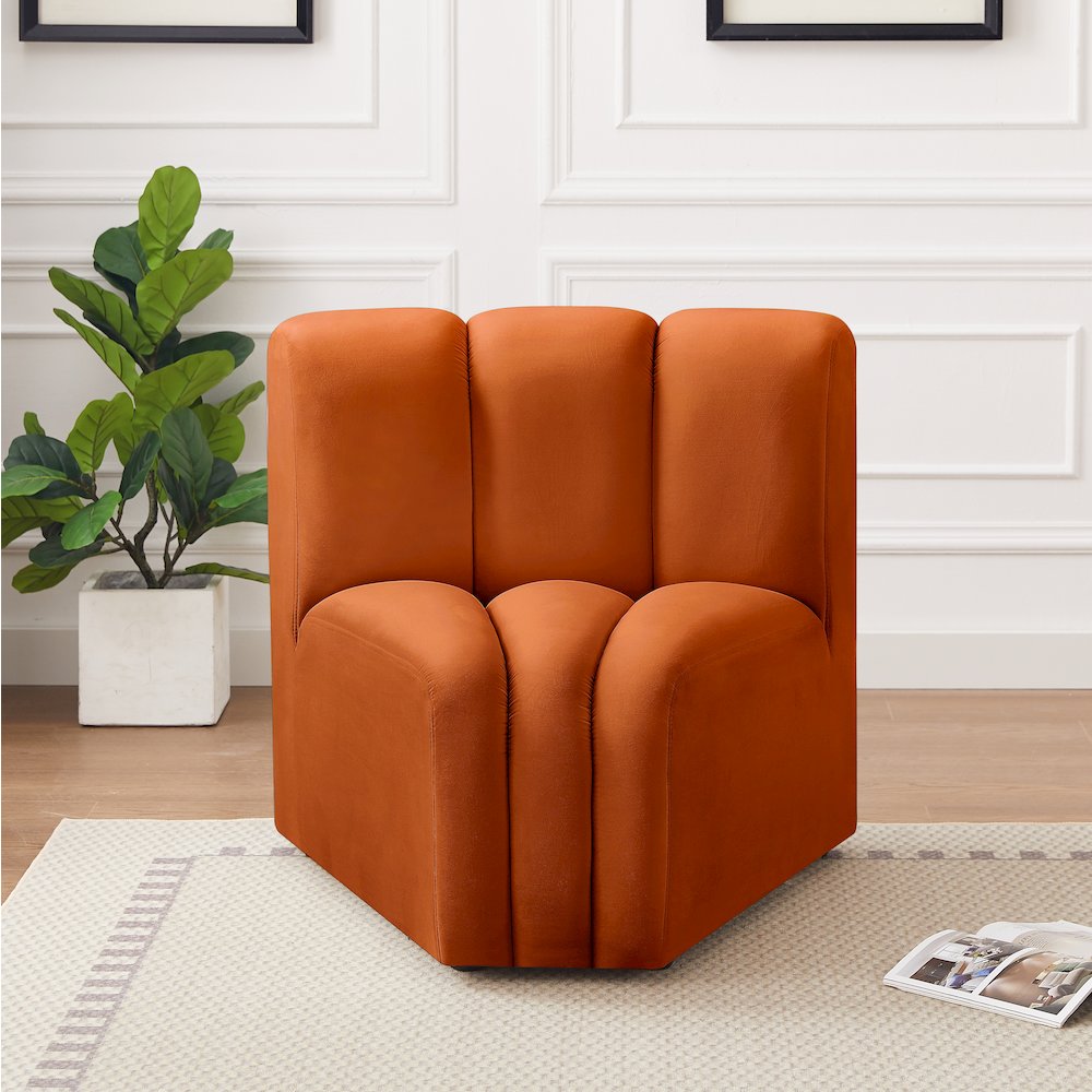 Arc Cognac Velvet Curved Corner. Picture 2