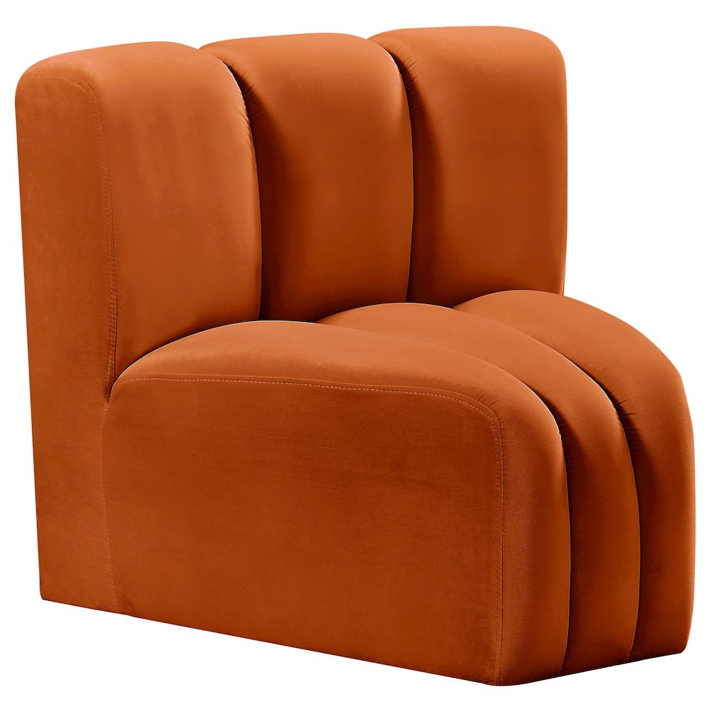 Arc Cognac Velvet Curved Corner. Picture 3