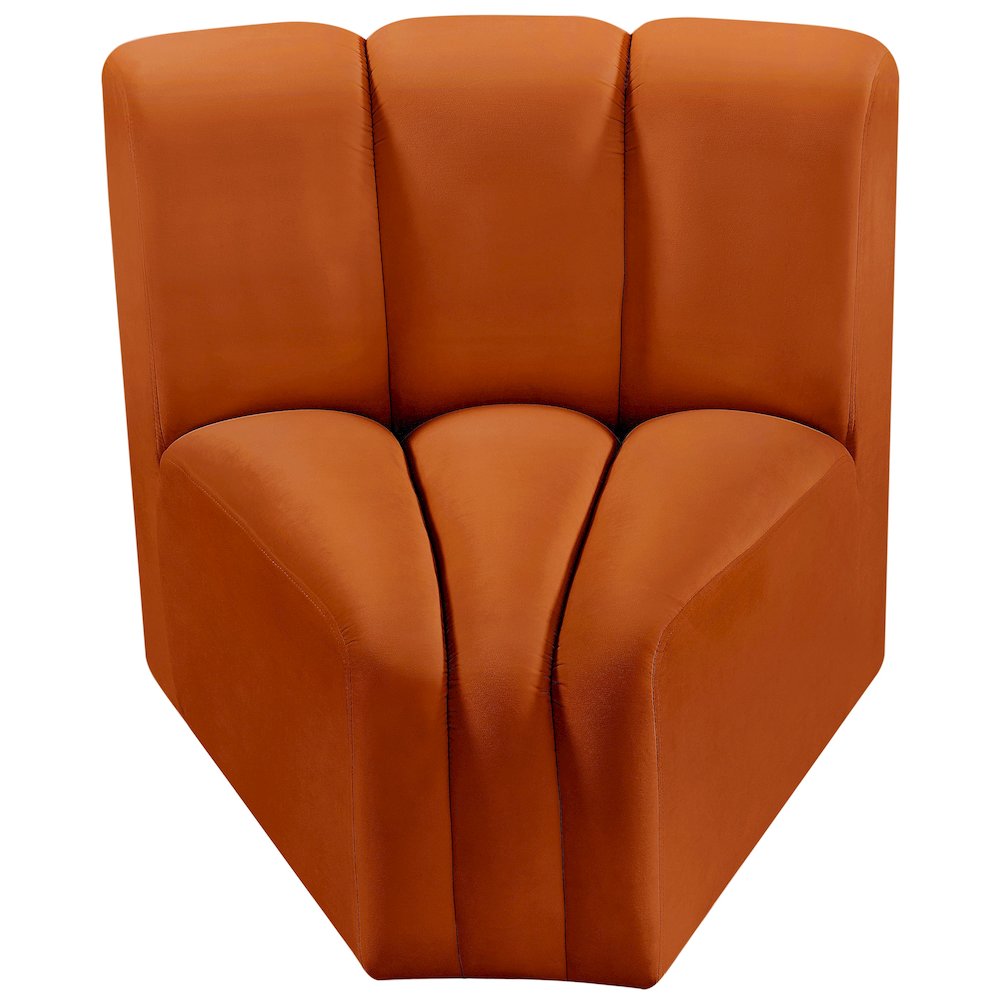 Arc Cognac Velvet Curved Corner. Picture 5
