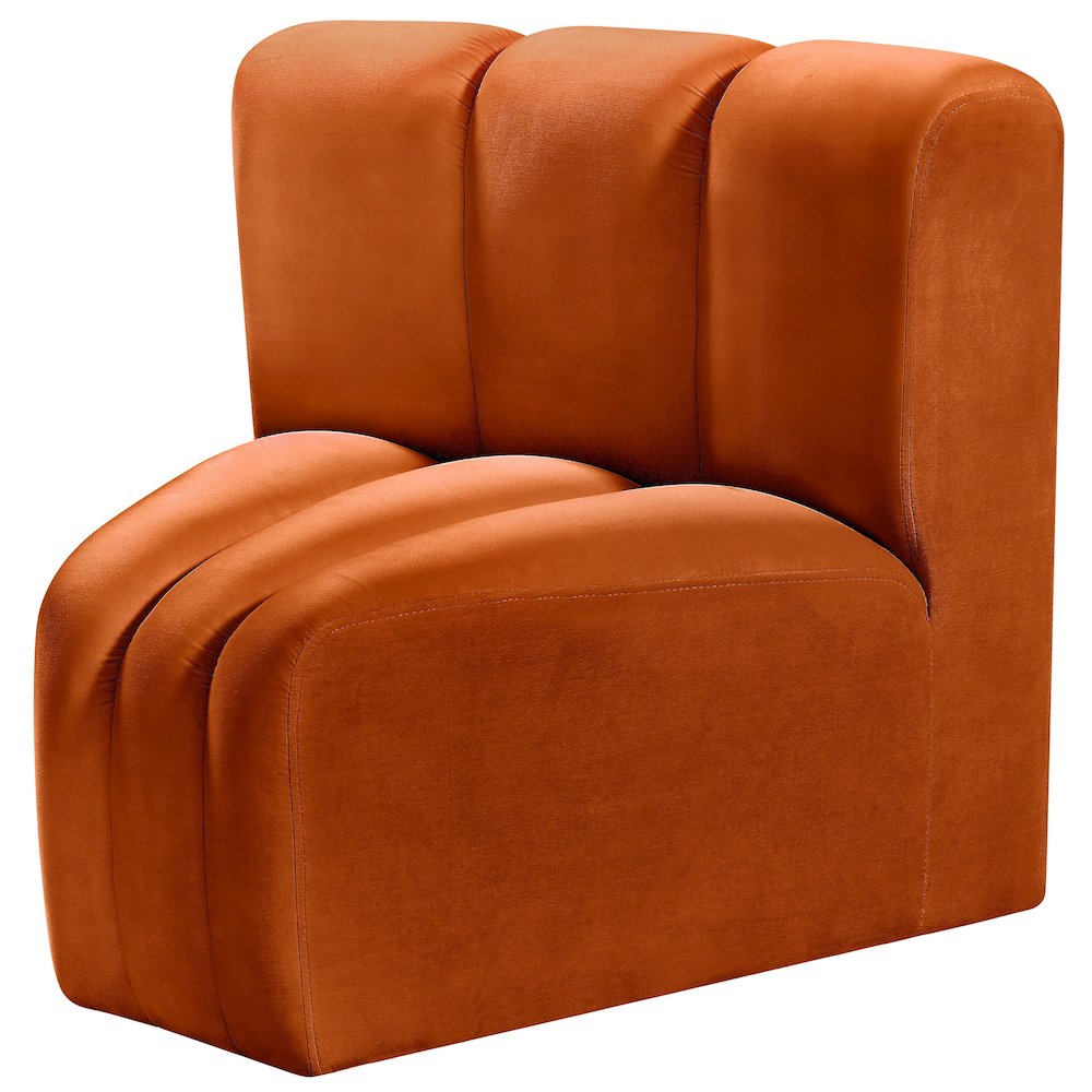 Arc Cognac Velvet Curved Corner. Picture 6