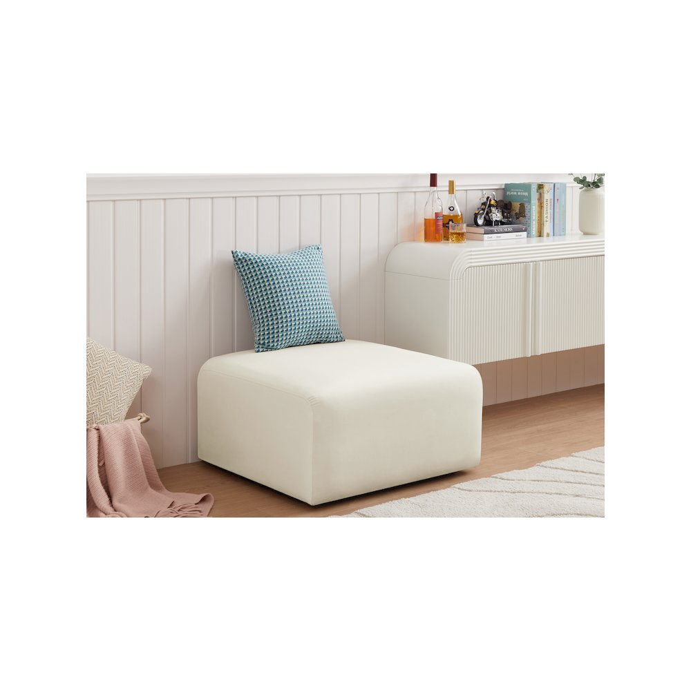 Arc Cream Velvet Ottoman. Picture 2