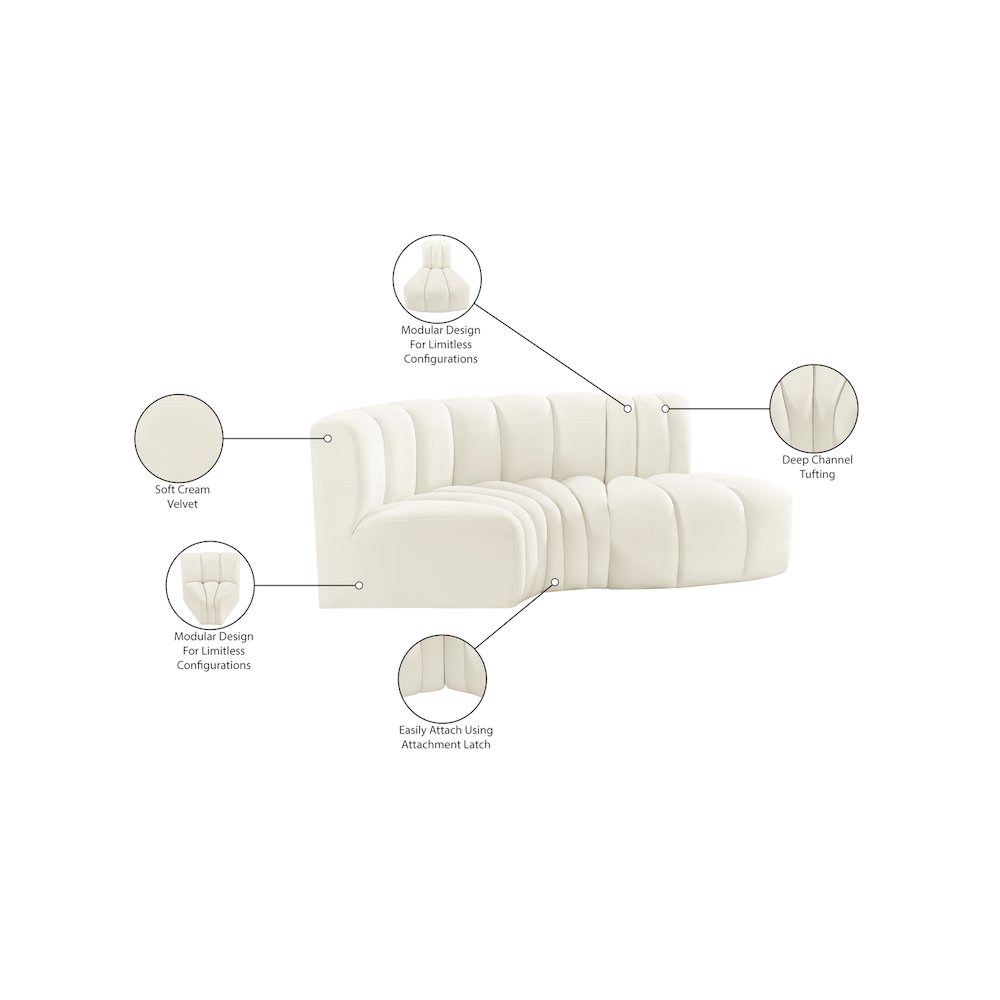 Arc Cream Velvet Modular Sofa. Picture 10