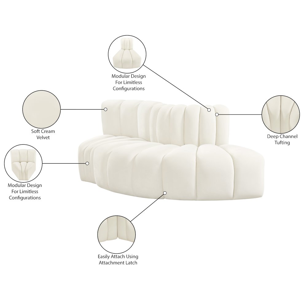 Arc Cream Velvet Modular Sofa. Picture 9