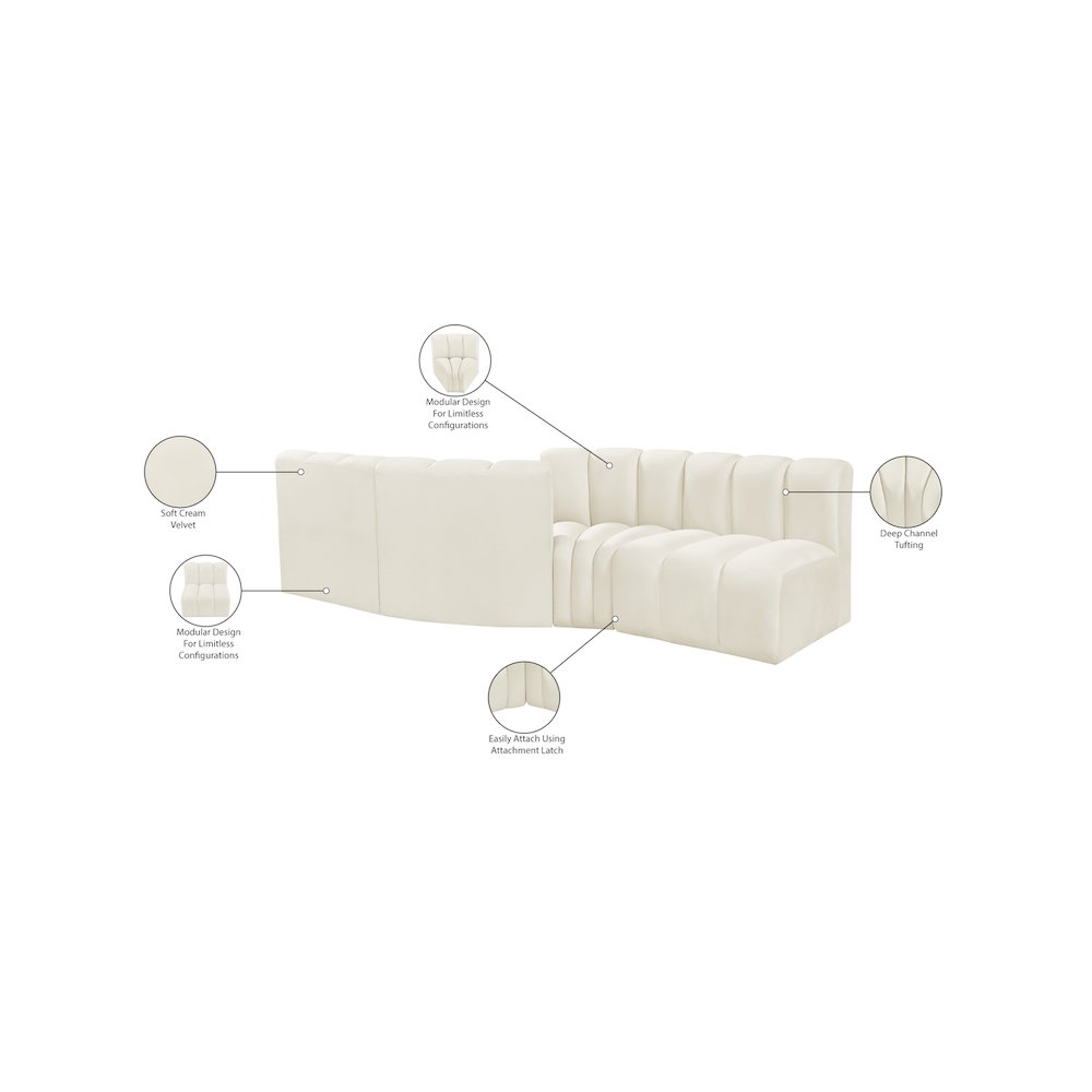 Arc Cream Velvet Modular Sofa. Picture 9