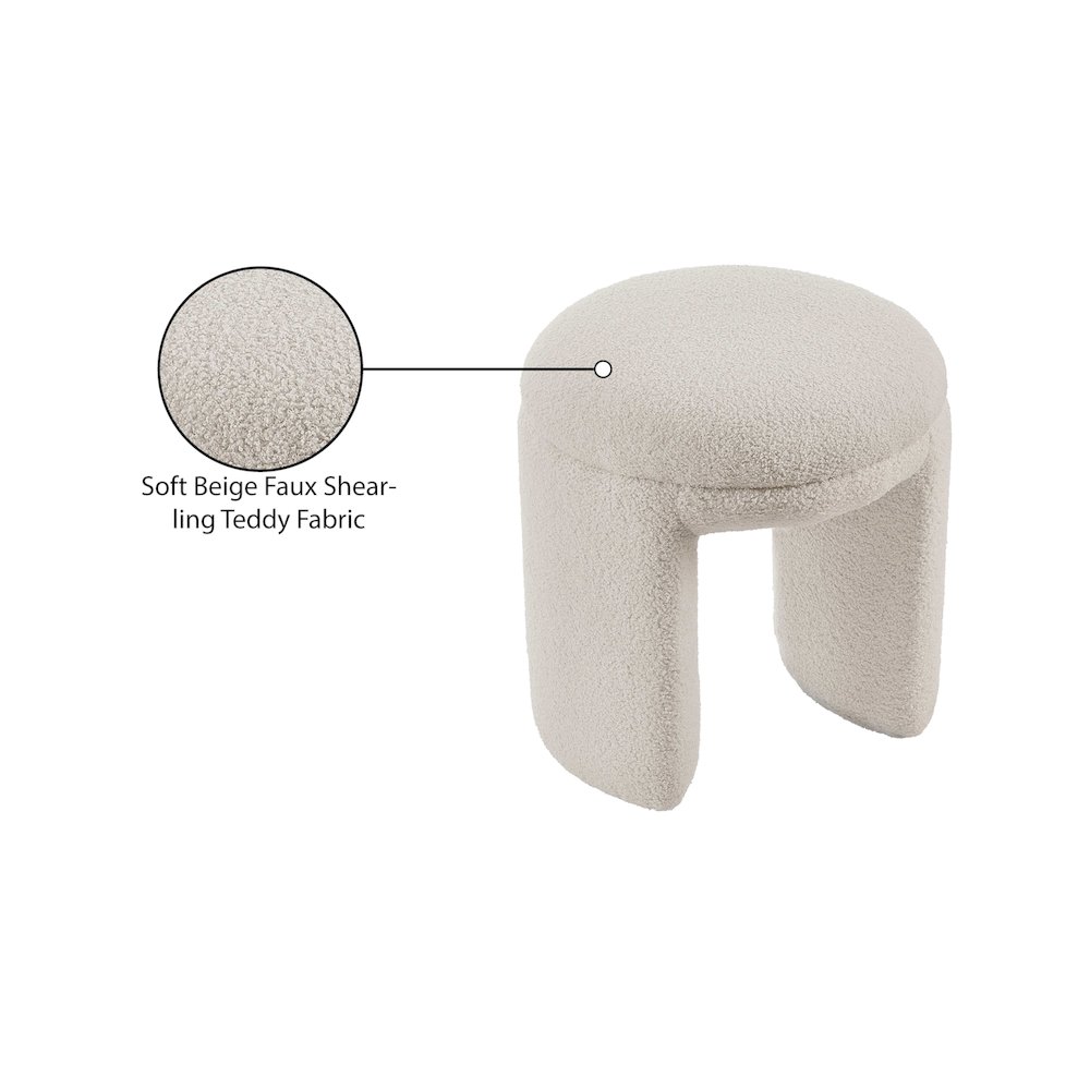 Bowen Beige Faux Shearling Teddy Fabric Ottoman/Stool. Picture 5