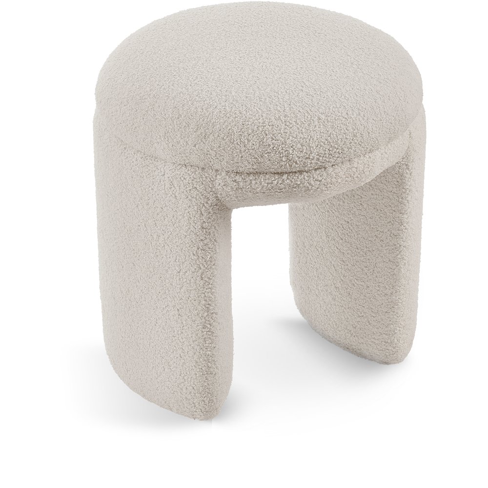 Bowen Beige Faux Shearling Teddy Fabric Ottoman/Stool. Picture 1
