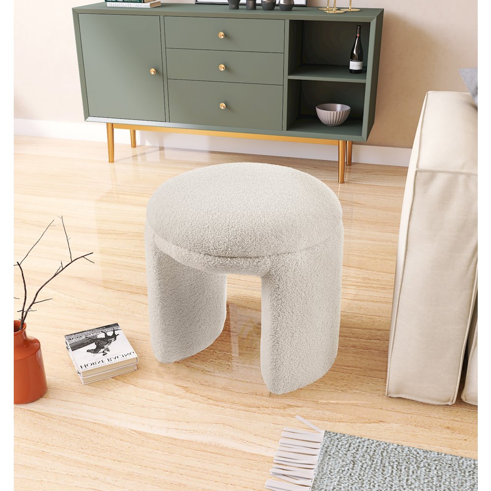 Bowen Beige Faux Shearling Teddy Fabric Ottoman/Stool. Picture 2