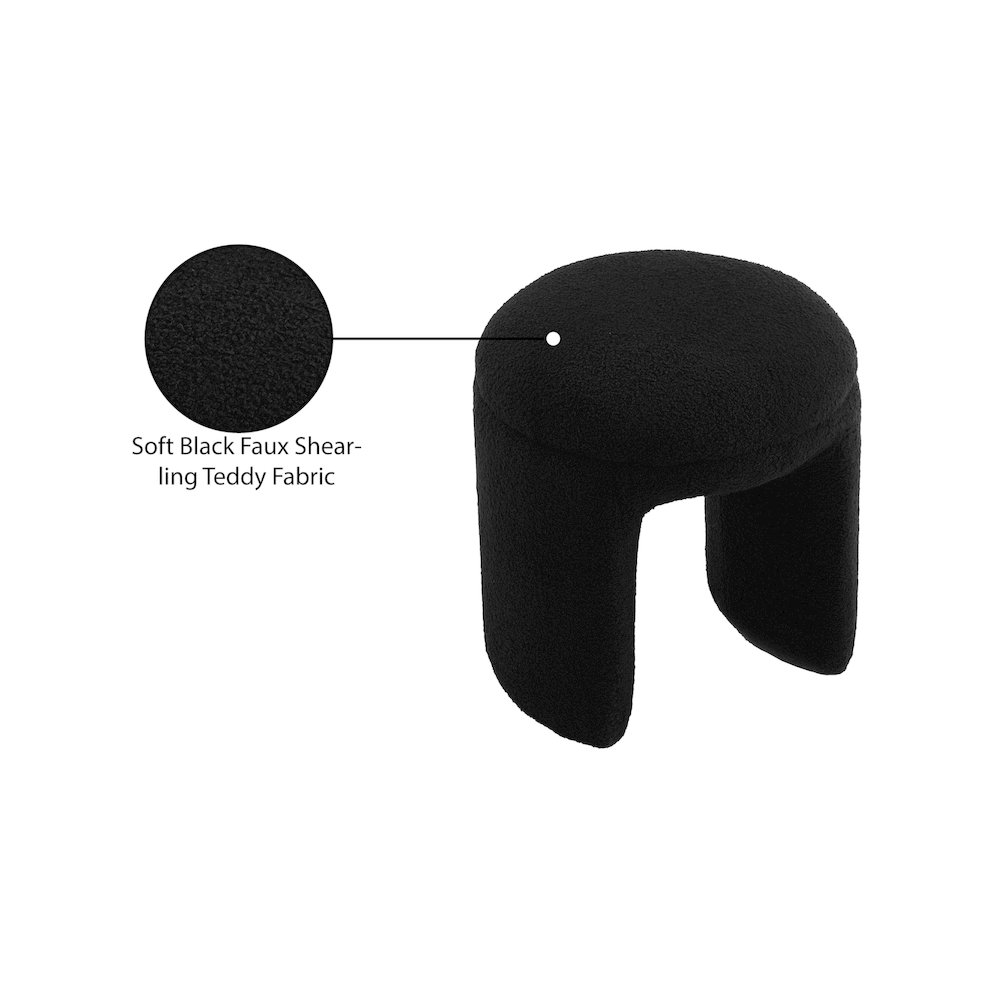 Bowen Black Faux Shearling Teddy Fabric Ottoman/Stool. Picture 5