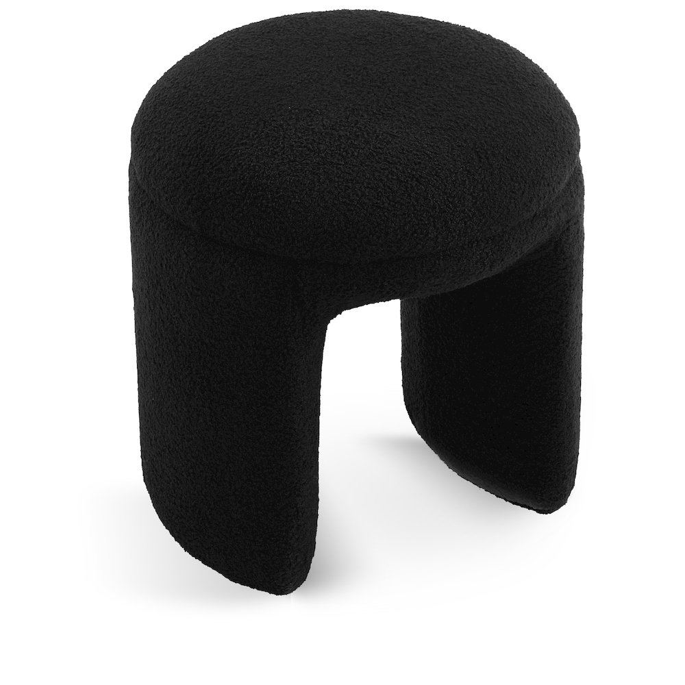 Bowen Black Faux Shearling Teddy Fabric Ottoman/Stool. Picture 1