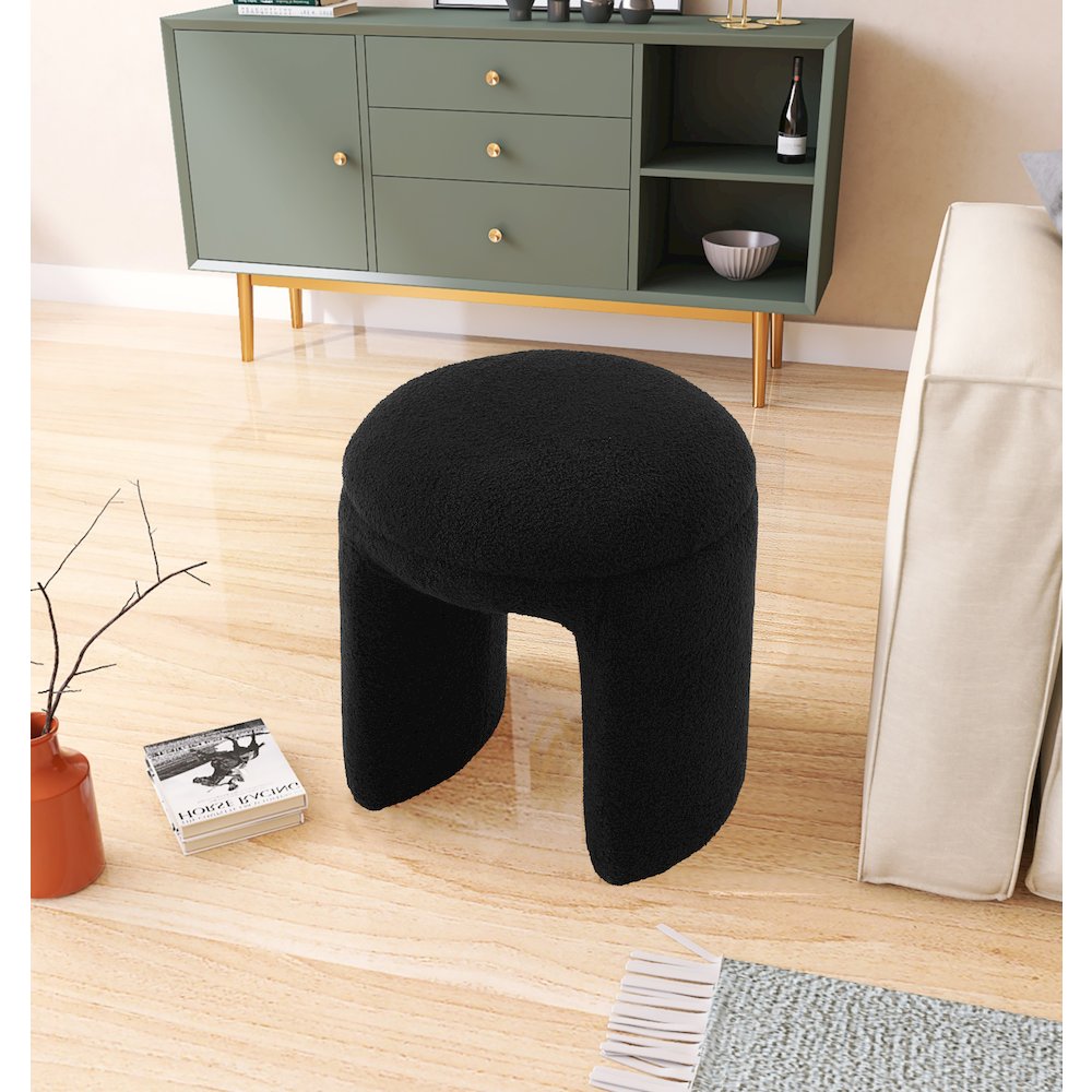 Bowen Black Faux Shearling Teddy Fabric Ottoman/Stool. Picture 2