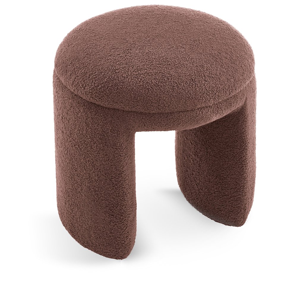 Bowen Brown Faux Shearling Teddy Fabric Ottoman/Stool. Picture 1