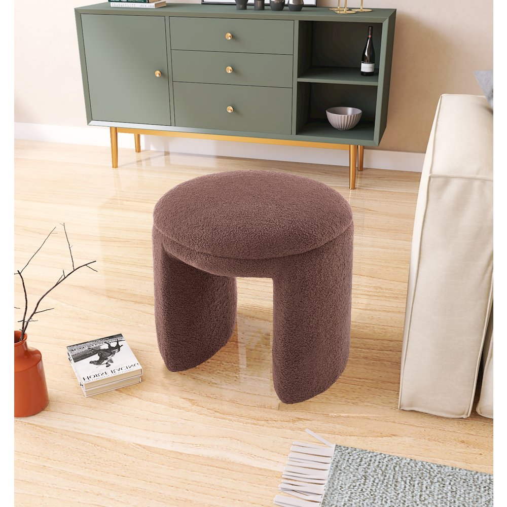 Bowen Brown Faux Shearling Teddy Fabric Ottoman/Stool. Picture 2