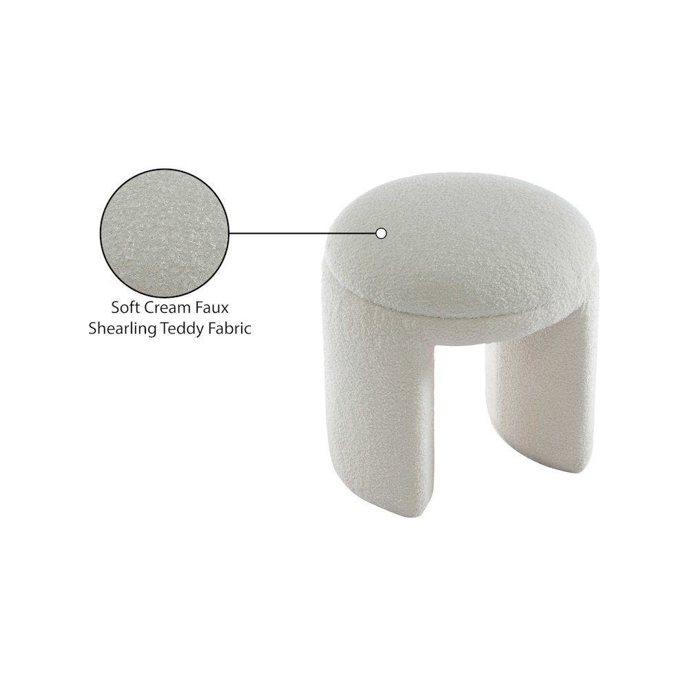 Bowen Cream Faux Shearling Teddy Fabric Ottoman/Stool. Picture 5
