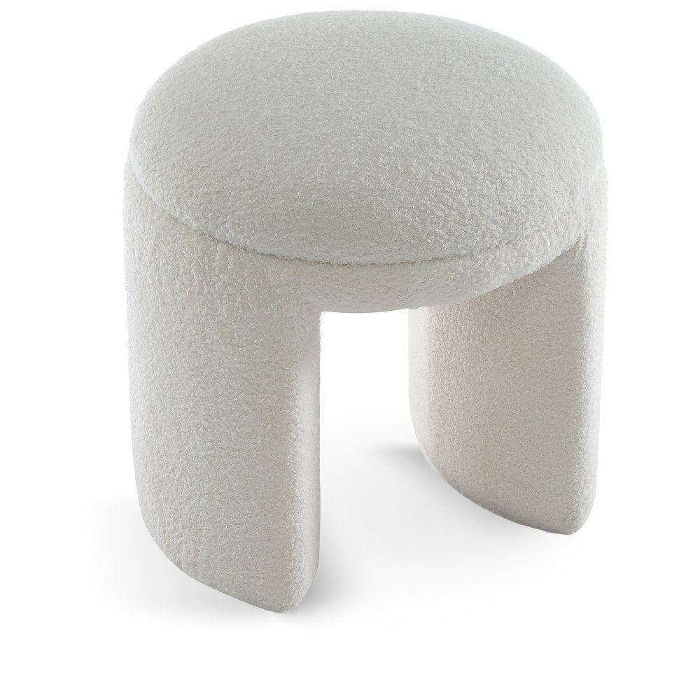 Bowen Cream Faux Shearling Teddy Fabric Ottoman/Stool. Picture 1