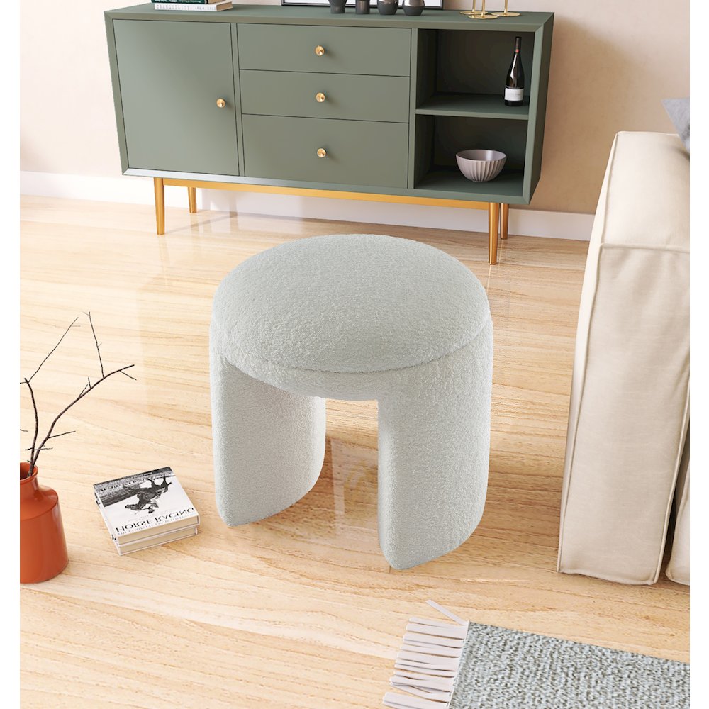 Bowen Cream Faux Shearling Teddy Fabric Ottoman/Stool. Picture 2