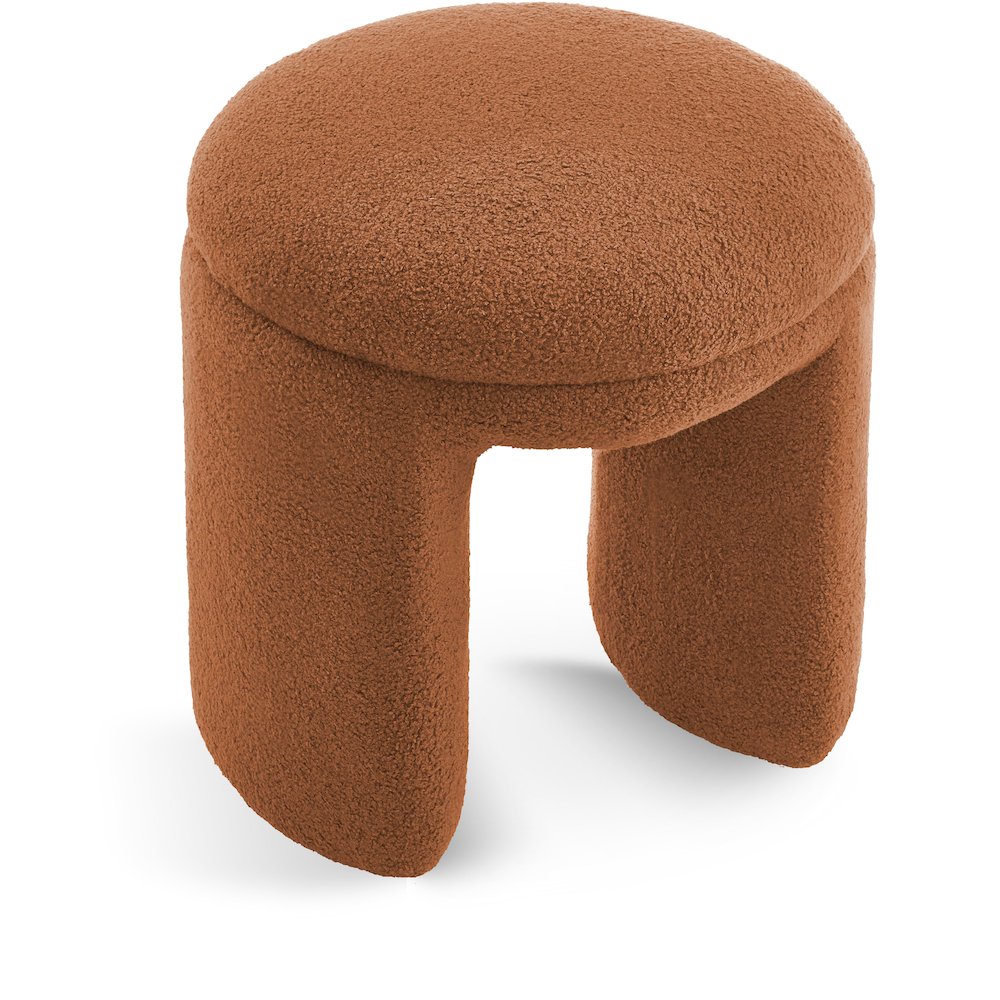 Bowen Saddle Faux Shearling Teddy Fabric Ottoman/Stool. Picture 1