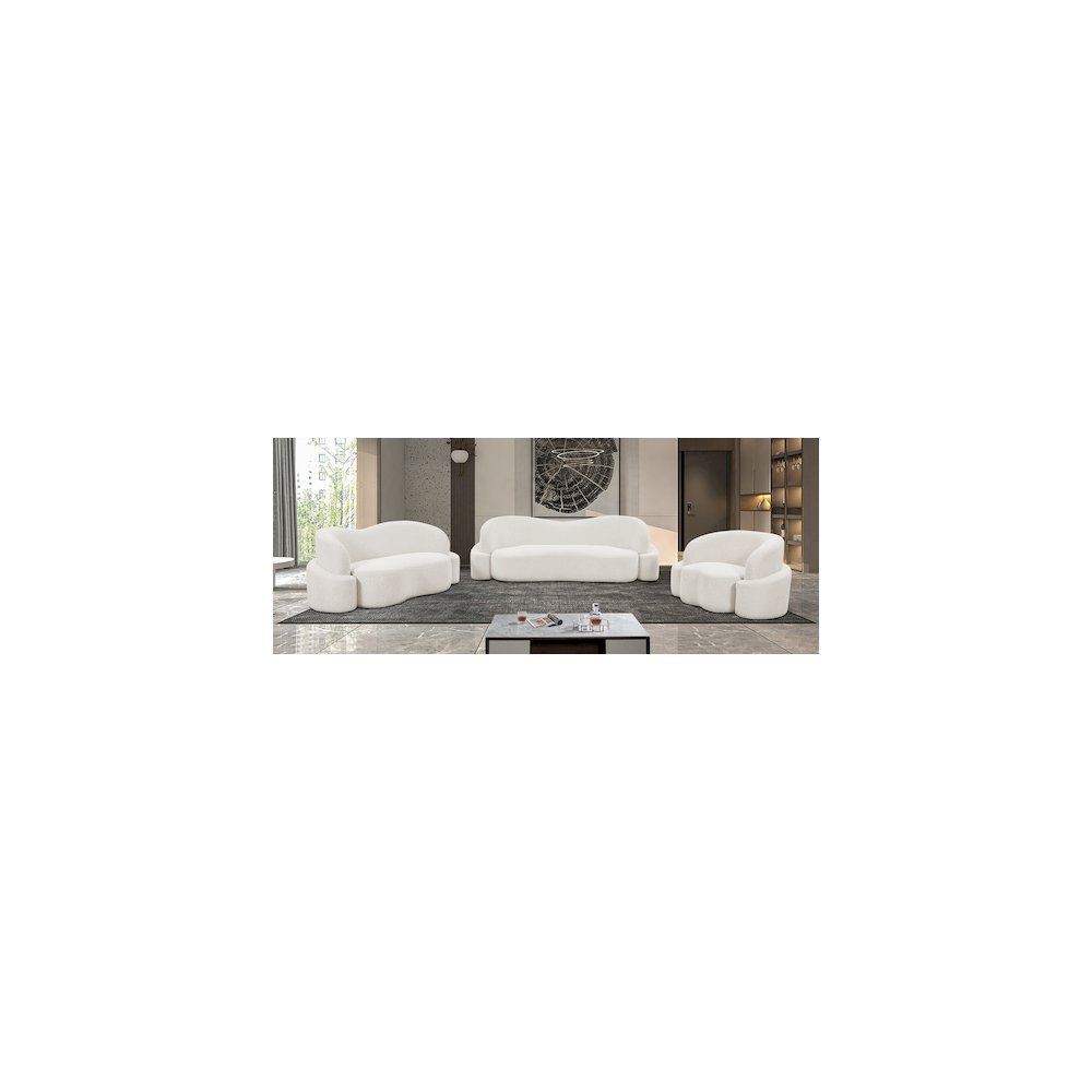 Principessa Cream Boucle Fabric Loveseat. Picture 15