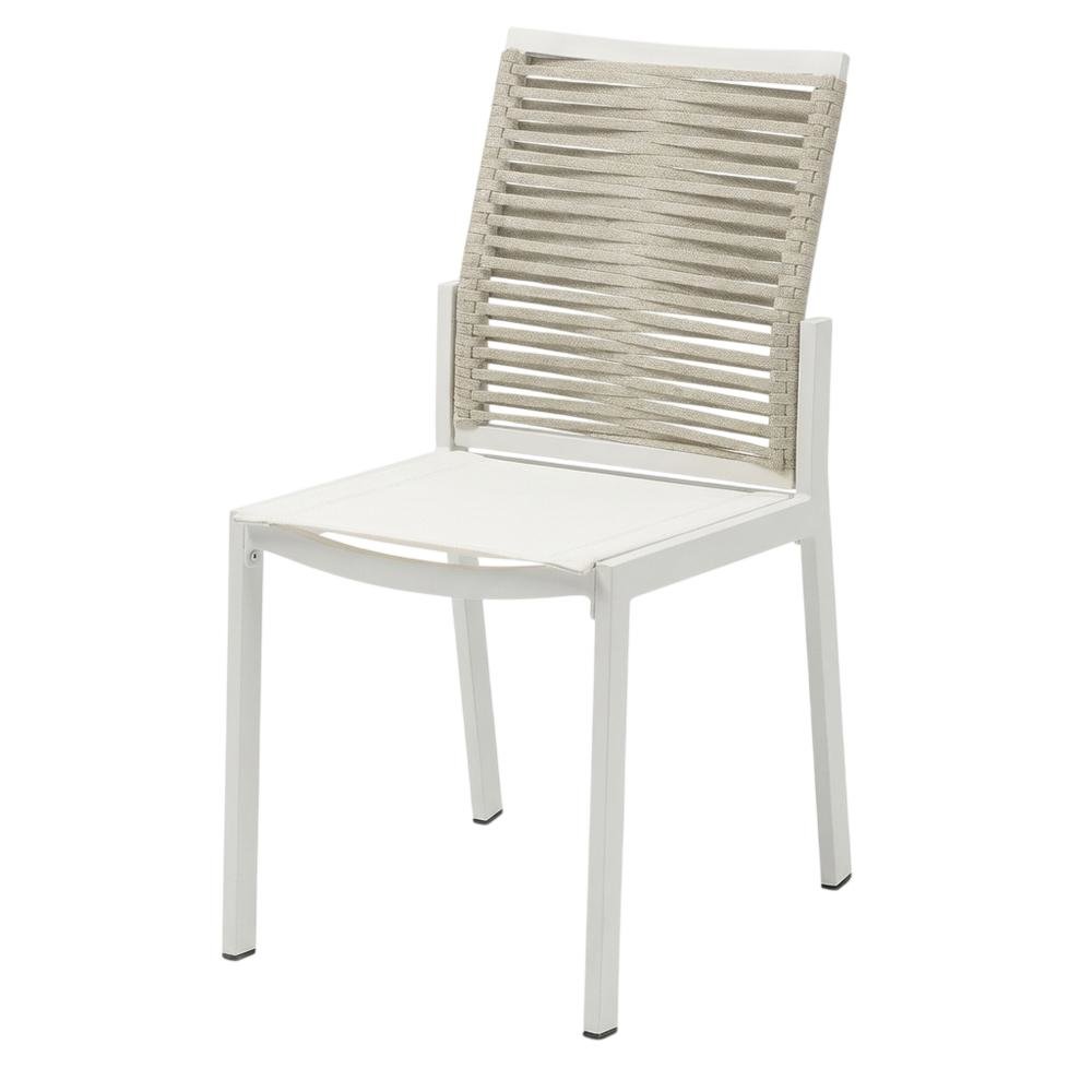 Beige Rope Fabric Outdoor Dining Side Chair Set Of 2 With Contemporary Style. Picture 1