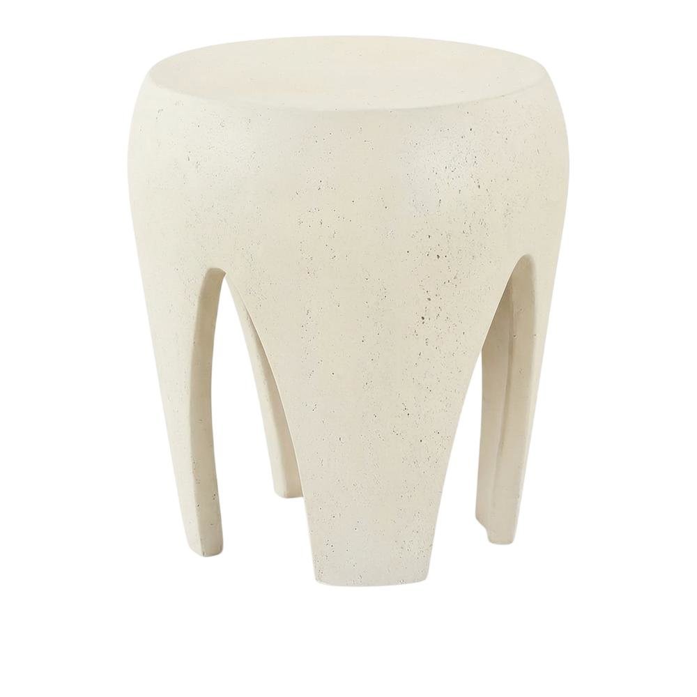 Cream Concrete and Fiberglass Indoor Outdoor End Table with Round Top. Picture 1