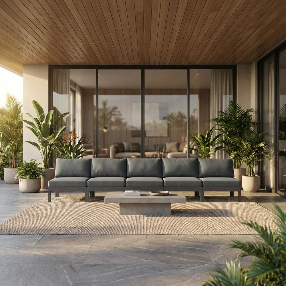 Gray Fabric Outdoor Modular Sofa With Contemporary Style And Cushioned Seating. Picture 2