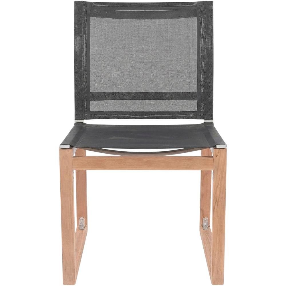 Contemporary Black Fabric Outdoor Patio Dining Side Chair With Teak Finish. Picture 4