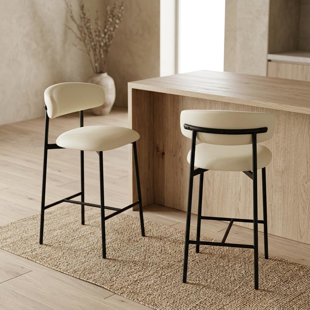 Vegan Leather Counter Stools with Back, Kitchen Island, Cream, Set of 2. Picture 2