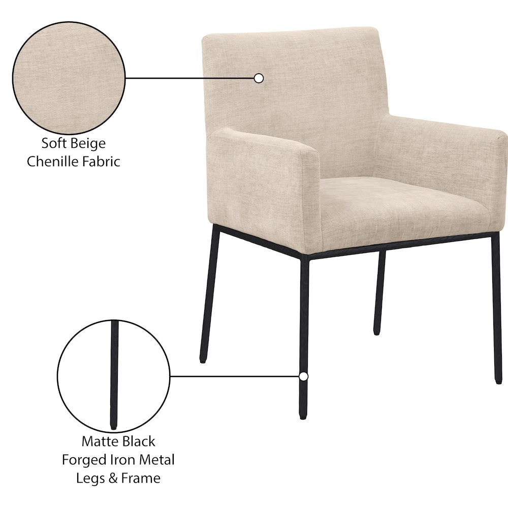 Reeves Beige Chenille Fabric Dining Chair, Set of 2. Picture 9