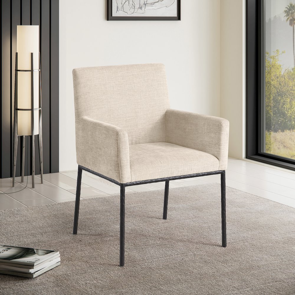 Reeves Beige Chenille Fabric Dining Chair, Set of 2. Picture 2