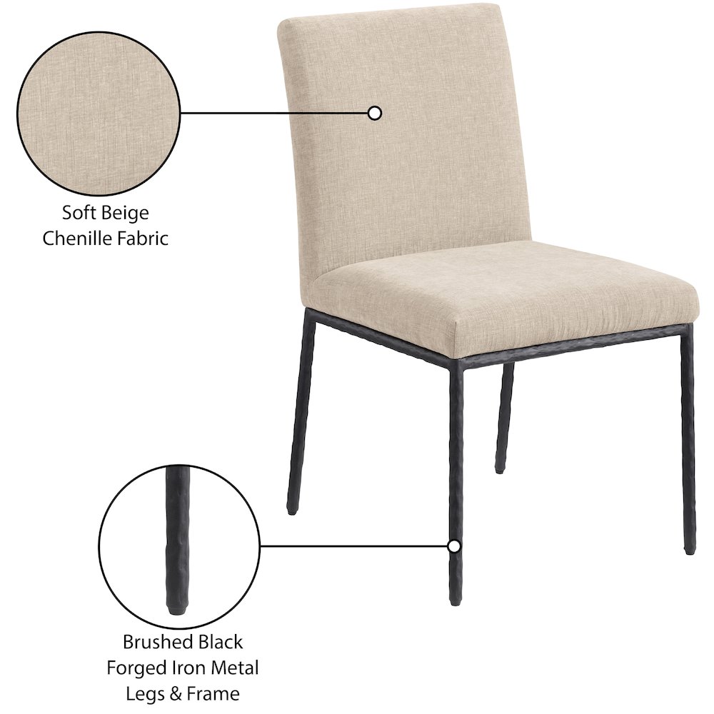 Reeves Beige Chenille Fabric Upholstered Dining Side Chair, Set of 2. Picture 11
