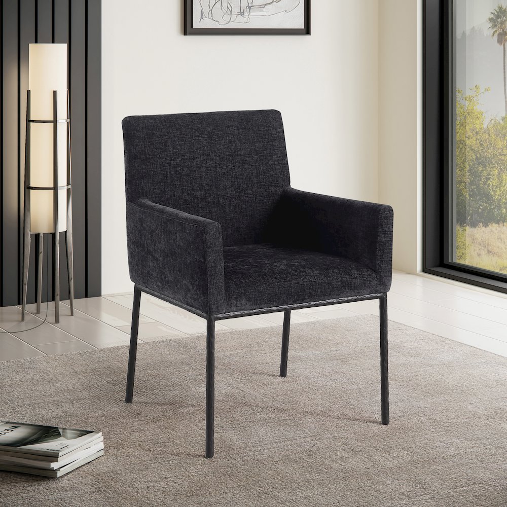 Reeves Black Chenille Fabric Dining Chair, Set of 2. Picture 2