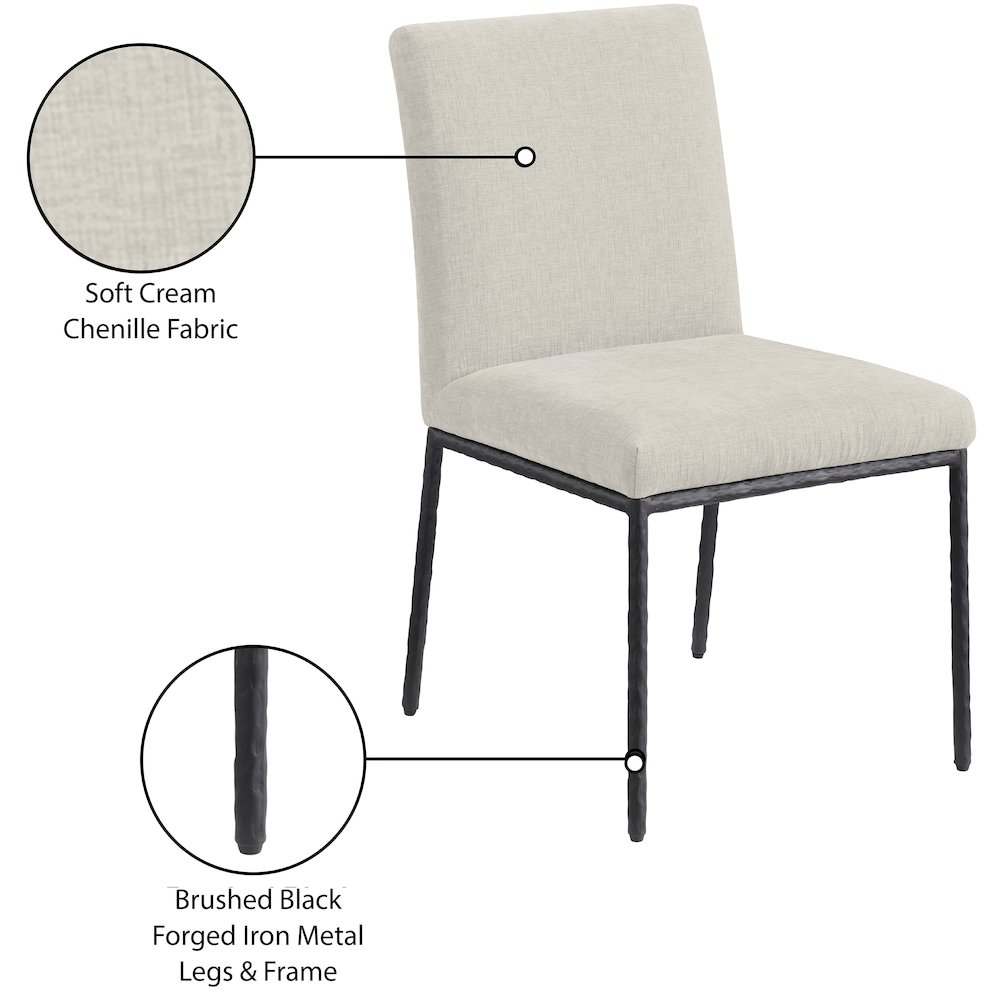 Reeves Cream Chenille Fabric Upholstered Dining Side Chair, Set of 2. Picture 11