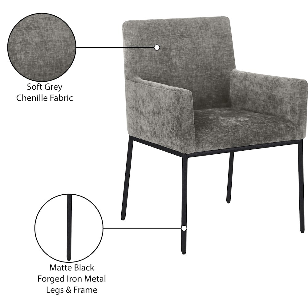 Reeves Grey Chenille Fabric Dining Chair, Set of 2. Picture 9
