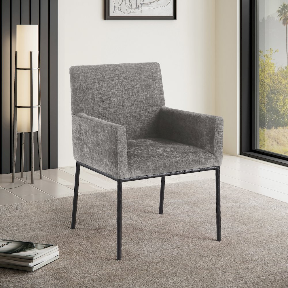 Reeves Grey Chenille Fabric Dining Chair, Set of 2. Picture 2