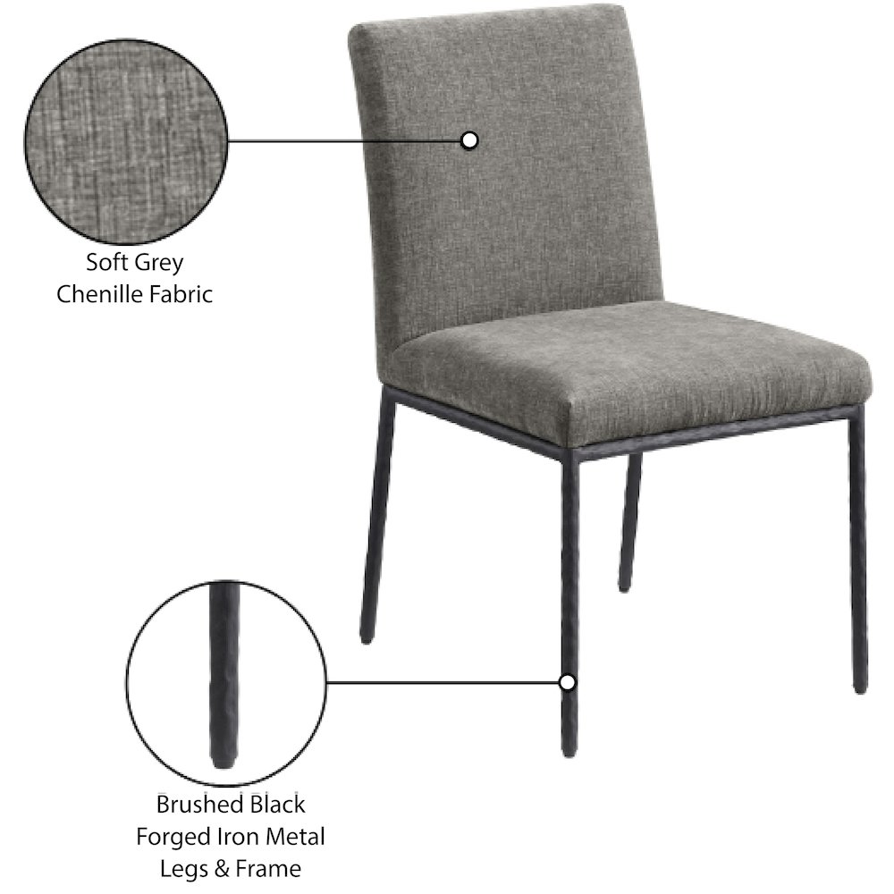 Reeves Grey Chenille Fabric Upholstered Dining Side Chair, Set of 2. Picture 11