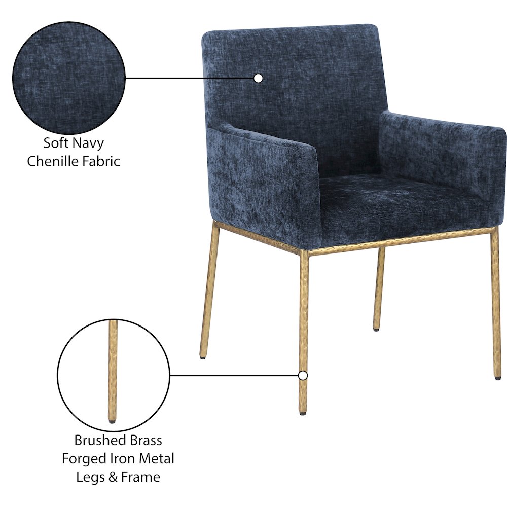 Reeves Navy Chenille Fabric Dining Chair, Set of 2. Picture 9