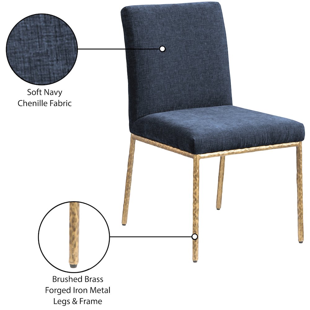 Reeves Navy Chenille Fabric Upholstered Dining Side Chair, Set of 2. Picture 11