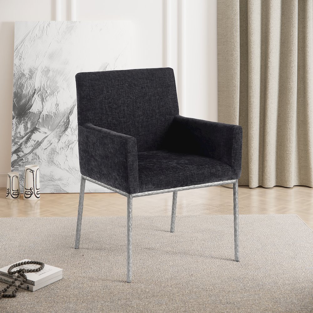Reeves Black Chenille Fabric Dining Chair, Set of 2. Picture 2