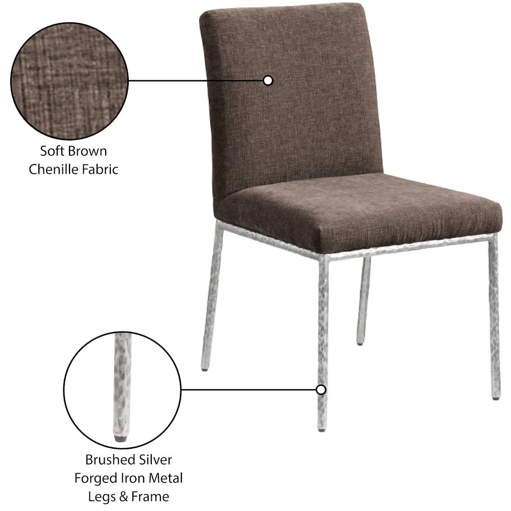 Reeves Brown Chenille Fabric Upholstered Dining Side Chair, Set of 2. Picture 11