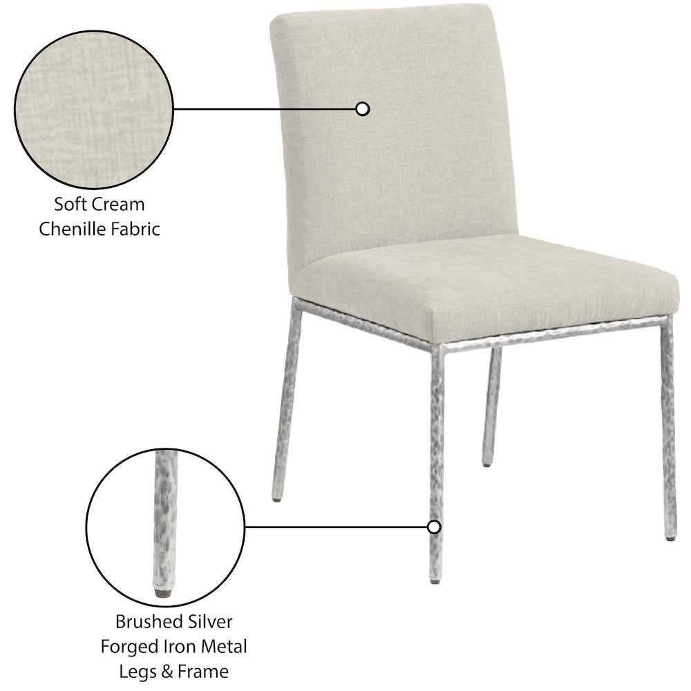 Reeves Cream Chenille Fabric Upholstered Dining Side Chair, Set of 2. Picture 11