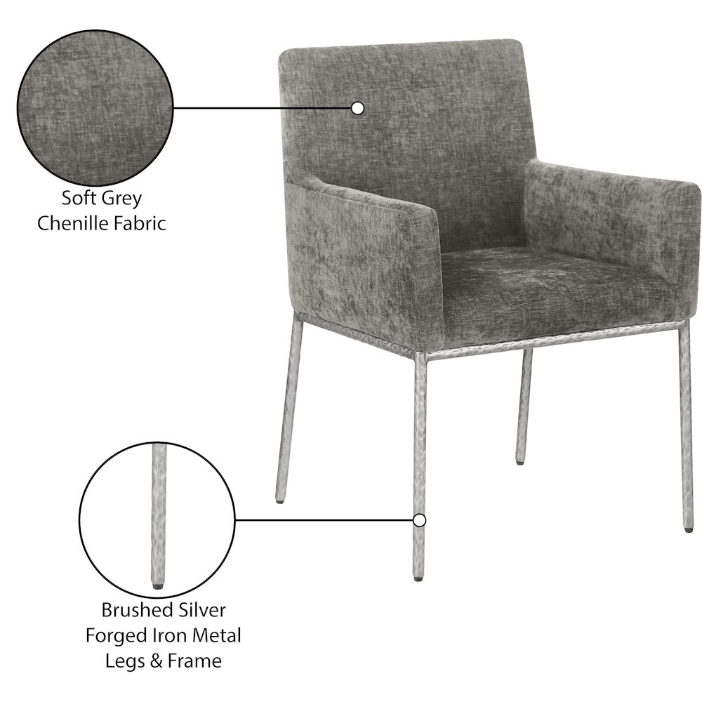 Reeves Grey Chenille Fabric Dining Chair, Set of 2. Picture 9