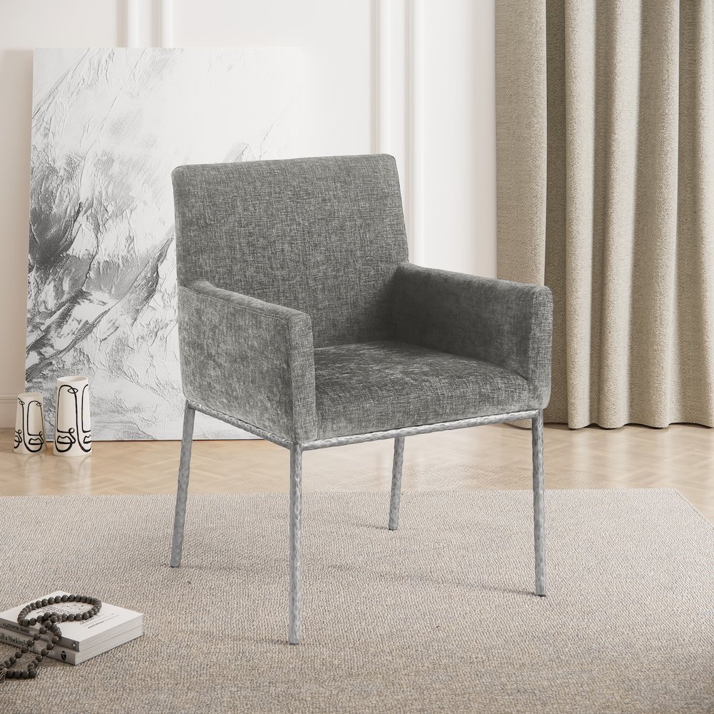 Reeves Grey Chenille Fabric Dining Chair, Set of 2. Picture 2