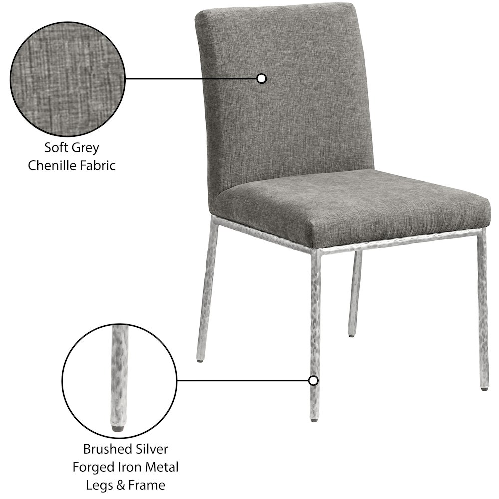Reeves Grey Chenille Fabric Upholstered Dining Side Chair, Set of 2. Picture 11